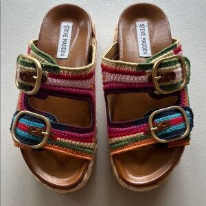 Steve Madden Boho Multicolor Woven Platform - Fabric Clog Slide Sandals